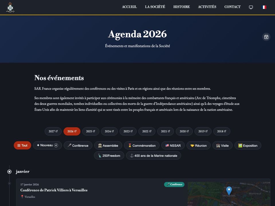 Page Agenda du site sarfrance.org réalisé par DahuInc